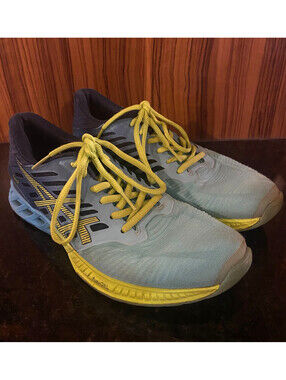 Asics FuzeGel T689N Blue Green Lime Running Shoes Lace Up FuzeX Wms 8US 39.5EU